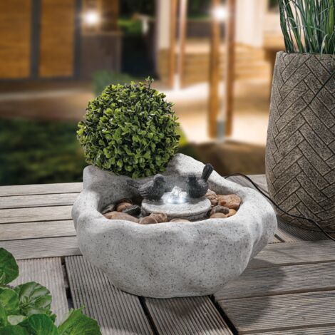 esotec Solar Vogelbad-Brunnen hell mit Akkuspeicher und LED Licht outdoor 101319
