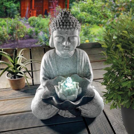 esotec Solarbrunnen Buddha mit Akku und LED Licht Wasserspiel wetterfest 101327