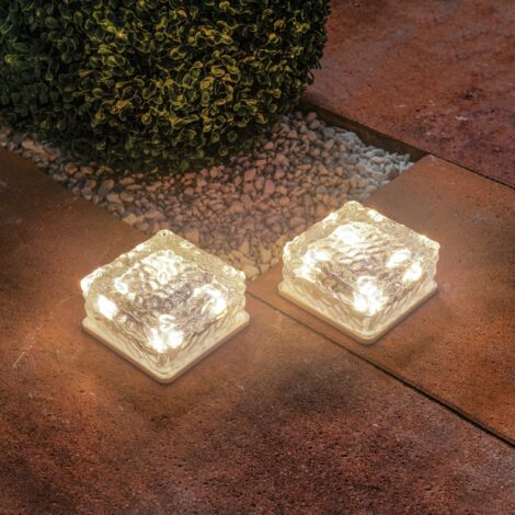 esotec Solar Glas-Pflasterstein Leuchtstein für außen 2er SET wetterfest 102560