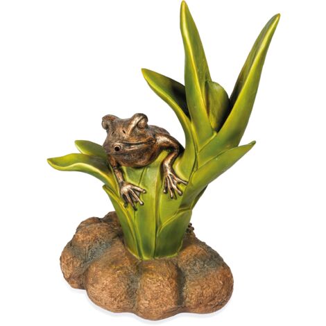 esotec Wasserspeier-Figur FROSCH sitzend auf Blätter Einzelfigur Garten 100741
