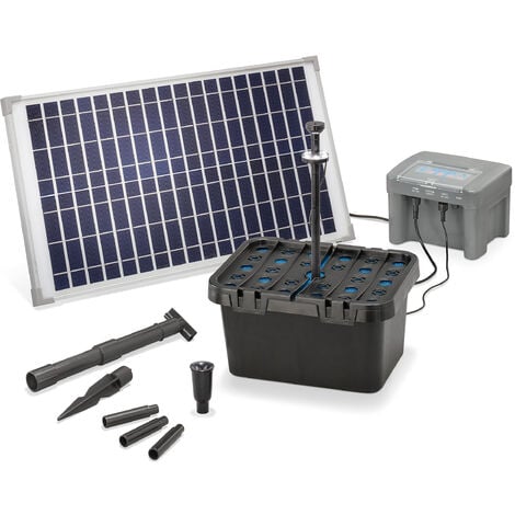 20W LED Solarpumpe Teich Tauch Pumpe 750L Akku Batterie Gartenteich Filter Solar 