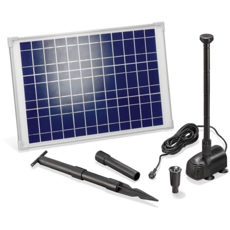 Solar Pumpensystem WATERSPLASH 20/1350, Komplett-Set, Teichpumpe Springbrunnenpumpe, Solarbrunnen Sprinklerpumpe, Direktbetrieb Wasserspiel, Solarmodul 20W, 1,9m 1350l/h IP68 101014 (1/5)