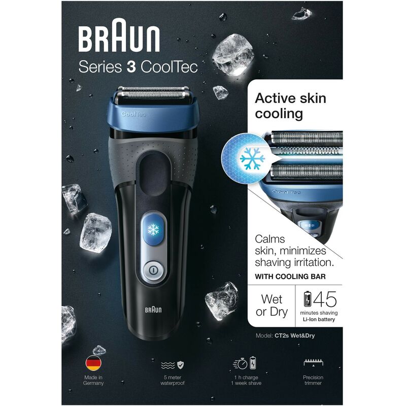 Afeitadora Braun Ct2 Cooltec Enfriamiento Activo Wet&dry Base Cargadora Protector De Cabezal 4210201071464