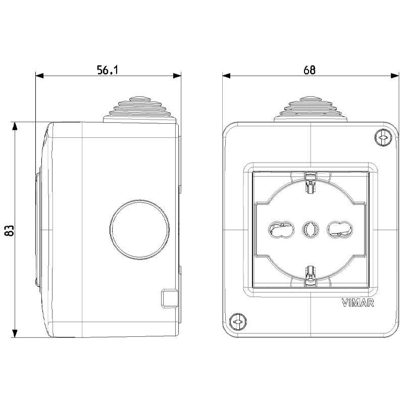 Idrobox Scatola Vimar Plana IP40 con presa 2P+T 16A 14802.U