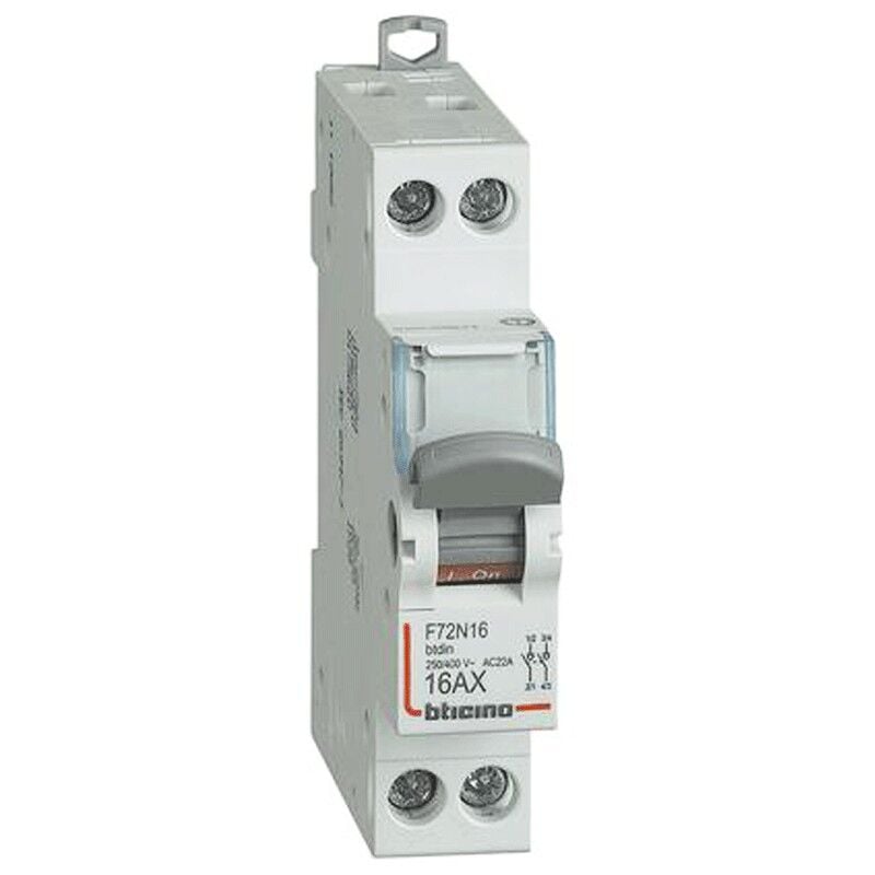 Bticino GN8813AC16 Interruttore magnetotermico differenziale 16A, 2 Moduli  DIN, 1 Polo+N, 6 kA, IP20