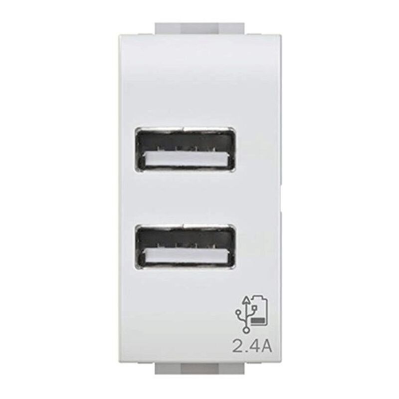 Modulo prese USB 2.0 tipo A, USB 3.1 tipo C, 5Vdc 3,1A, serie Moon, bianco,  compatibile con serie BTicino Axolute-Ettroit AB3002