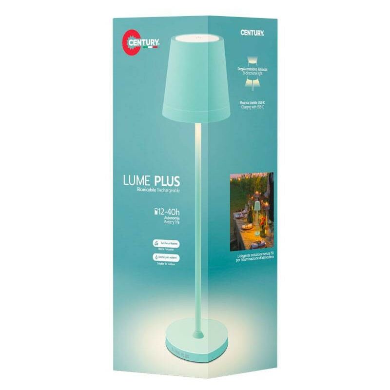 Lampada da tavolo a batteria Century Lume Plus 2,20W 2700K Turchese  LMPT-023827