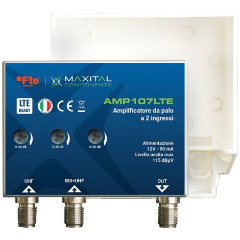 Amplificatore Da Palo 2 Input LOG+UHF 30dB - Per Segnale TV Antenna - Alimentazione 12V