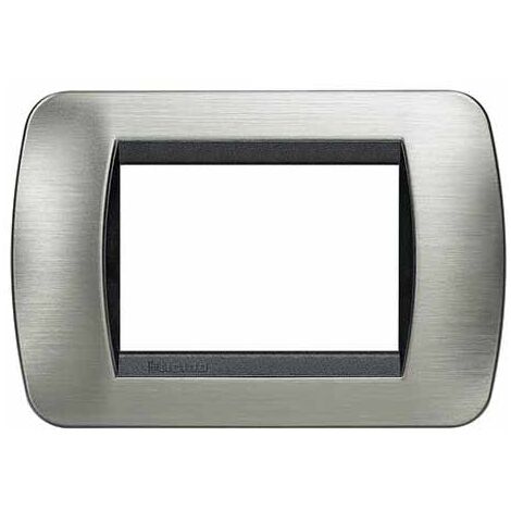 Bticino livinglight placca 3 moduli color acciaio spazzolato cornice nera l4803acs