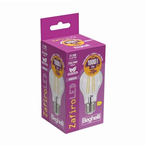 Lampadina Beghelli goccia Zafiro LED E27 7W 2700K luce calda 56402