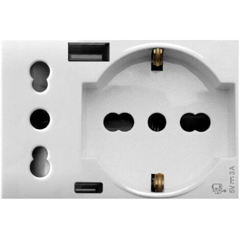 Presa schuko Ave bipasso presa e USB Domus S44 10/16A bianca 44109015USB