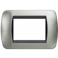 Bticino livinglight placca 3 moduli color acciaio spazzolato cornice nera l4803acs