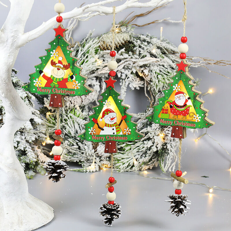 Holz-Weihnachtsbaum-Anhänger, 3 Stück hölzerne Handwerk Spielzeug Weihnachtsgeschenk (25x11x2cm) Weihnachtsbaum-Anhänger