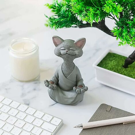 Meditationsstatue Katze Statue Zen Yoga Dekoration Figur Kunstharz  Meditation Yoga Dekoration Feng Shui Ornament Skulptur Sammlung Handwerk  Rasen Garten Dekoration grau