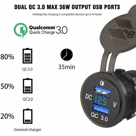 Installation von 12 V / 24 V Quick Charge 3.0 USB-Buchse, Dual USB QC 3.0- Autosteckdose
