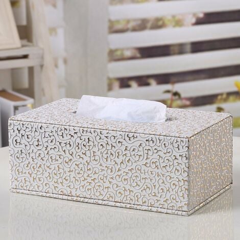 Rechteckige Taschentuchbox aus Leder für Zuhause/Büro/Auto (Gold)