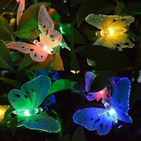 Solarbetriebene 12 LED-Lichterketten im Tierdesign, mehrfarbige Glasfaser- Schmetterlings-Dekorationslichter für Haus, Terrasse, Garten, Baum und