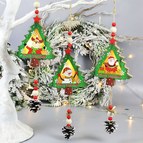 Weihnachtsgeschenk (25x11x2cm) Holz-Weihnachtsbaum-Anhänger, Stück Handwerk hölzerne Spielzeug 3 Weihnachtsbaum-Anhänger,