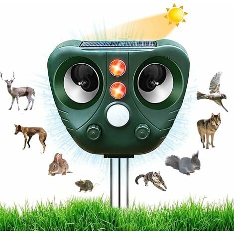 Katzenschreck Ultraschall, Solar Tiervertreiber Marderschreck mit Blitz  IP66 Wasserdicht für Garten, Waschbären, Hunde, Vögel : : Garten