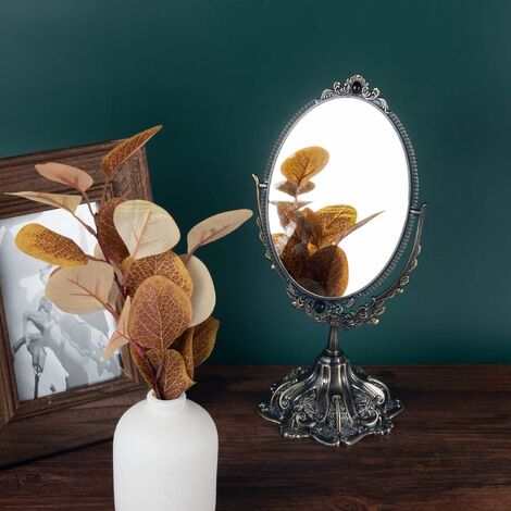 20 cm Oval Vintage Make-up Spiegel Floral Tischspiegel mit Ständer  Doppelseitig Drehbar Dekorative Spiegel Geprägter