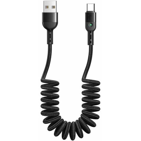 Spiralkabel, elastisches USB-C-Kabel, einziehbares Kabel, Type C Ladekabel  QC 4.0, Ladekabel Spiralkabel, Auto-Ladekabel