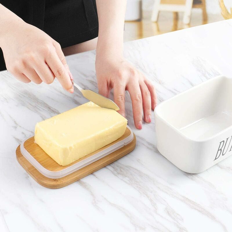 Plat à beurre avec couvercle et couteau, récipient à beurre en plastique  pour comptoir, poignées faciles à saisir, lave-vaisselle et congélateur