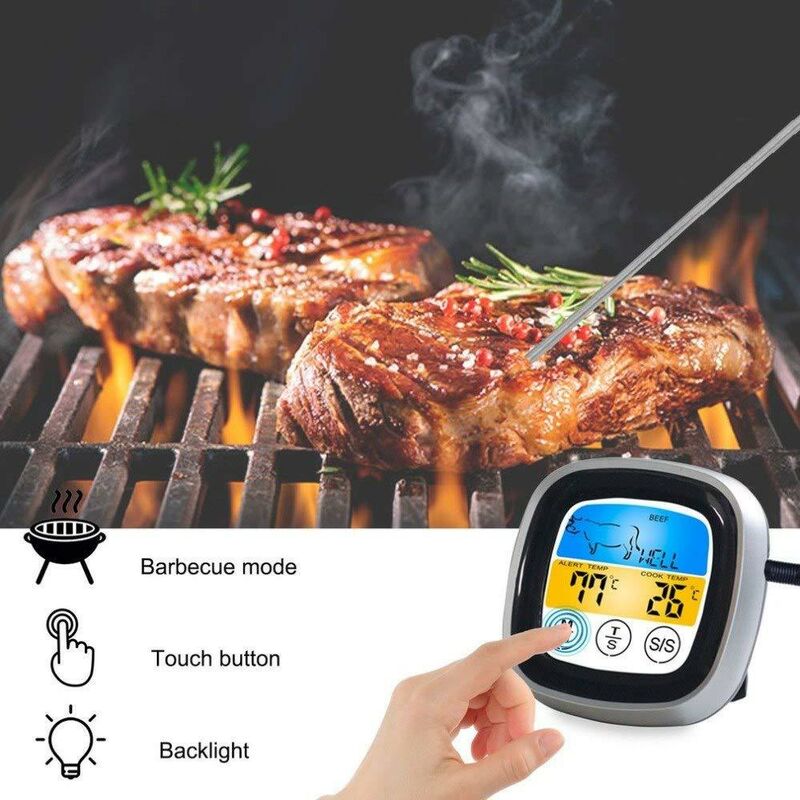 Feu vert au four Laisser dans le thermomètre à viande Lecture instantanée,  2 en 1 thermomètre alimentaire à double sonde numérique avec fonction  d'alarme compatible avec la cuisson, barbecue