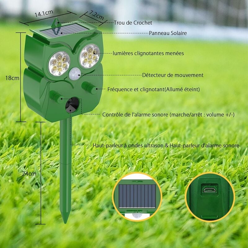 Repulsif Chat Exterieur Ultrason- Solaire Rpulsif Chat Exterieur Sensibilit  Et Frequence Rgable Ultr