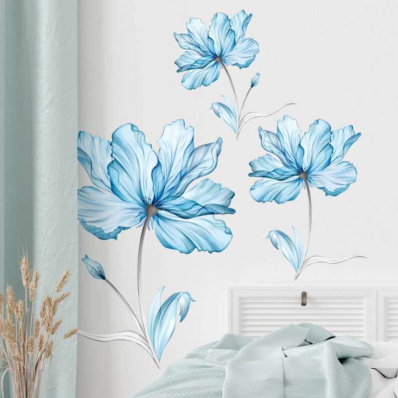 Autocollants muraux 3D bleu fleur de prunier, autocollants muraux
