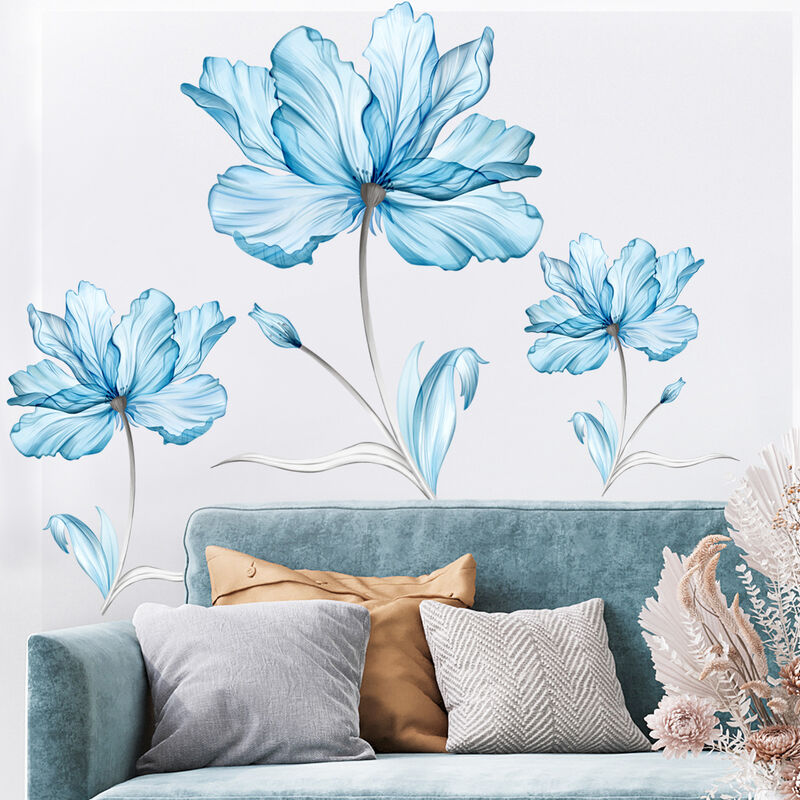 Stickers Muraux Bleues Fleurs Autocollants Muraux Grande Fleur De