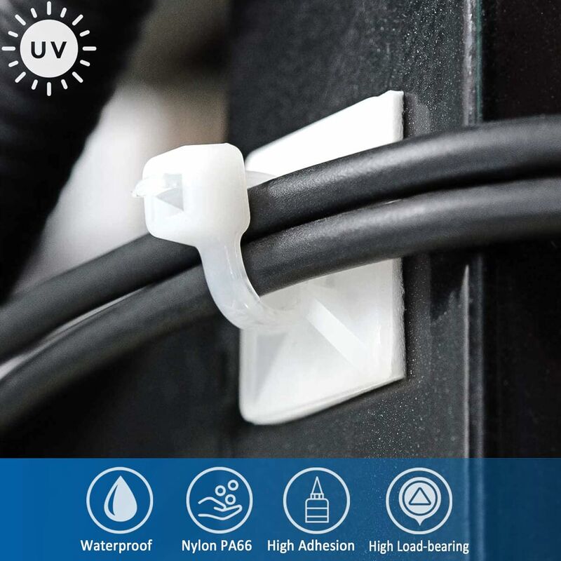 Embases Adhesive pour Attache de Cable 500 Pièces (30 mm x 30 mm) Serre Cable  Adhesif Serre-Câbles Auto Adhésif Support de Serre Câble Plastique Embase  pour Collier de Serrage Blanc