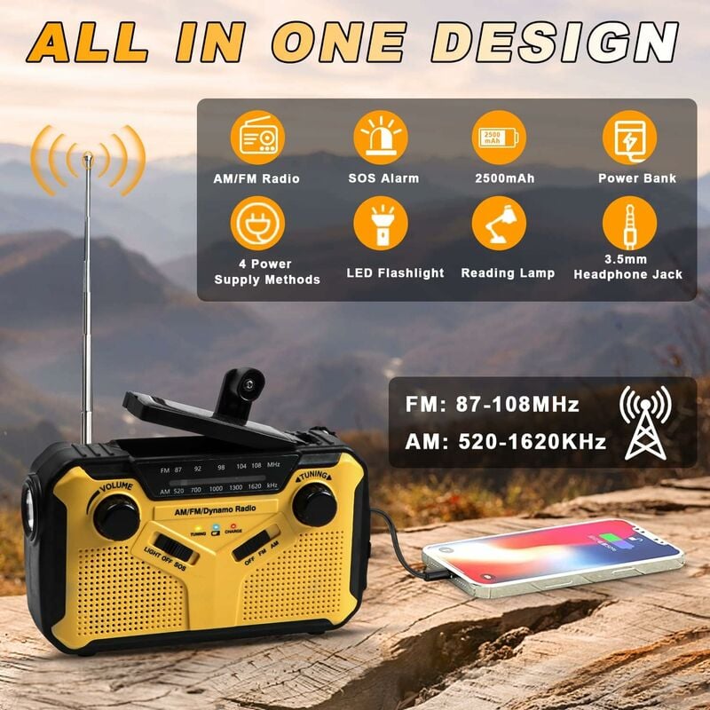 Radio Portable FM/AM(MW)/SW,Manivelle/Pile et Secteur/Solar Poste