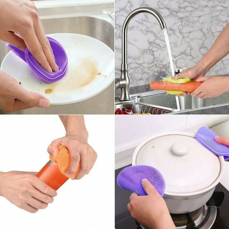 Acheter Éponge en Silicone pour le lavage de la vaisselle, brosse de  cuisine polyvalente pour Pot à vaisselle, légumes, fruits-R