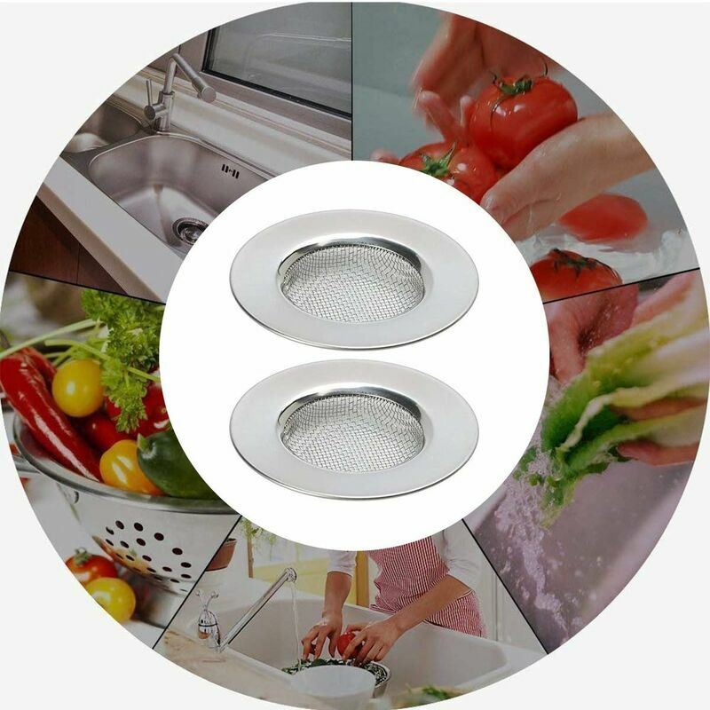 Ensemble de 2 filtres de drain d'évier de cuisine en acier inoxydable  argent