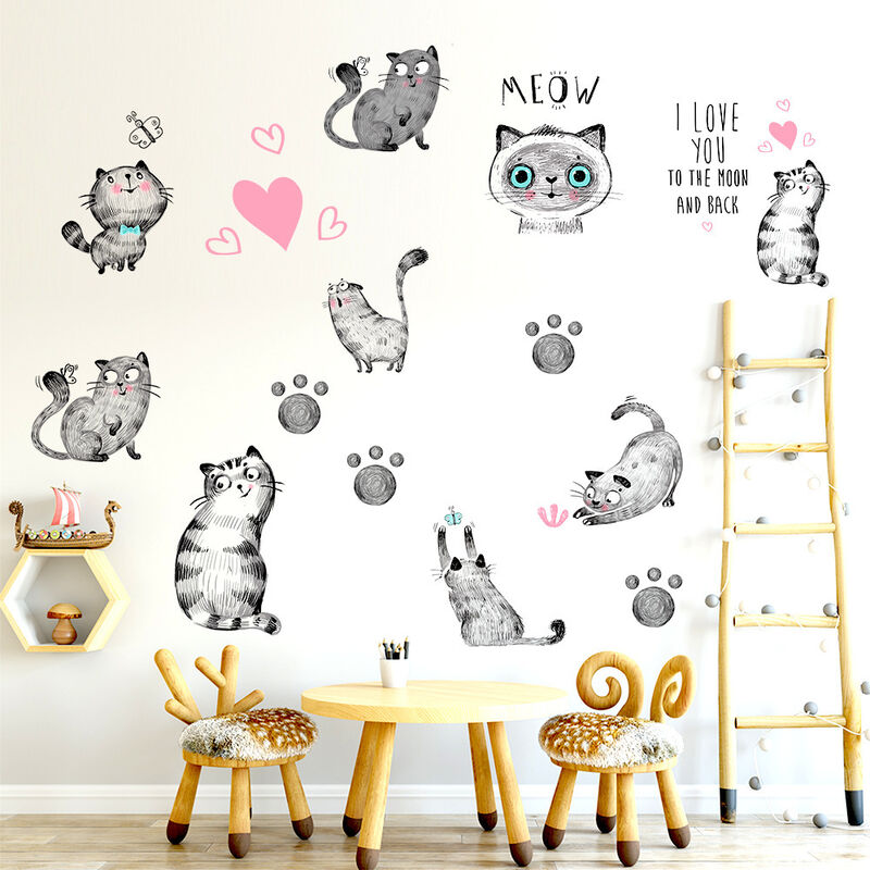 Stickers muraux pour les enfants - Sticker Manga fille-chaton
