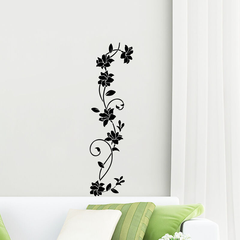 Autocollants muraux en vinyle de vigne de fleur noire, décalcomanies de  fenêtre de réfrigérateur, planche de
