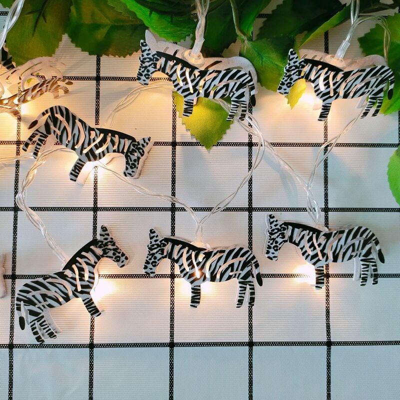 Guirlande lumineuse LED zèbre animal mignon pour chambre d'enfant lumières  décoratives féeriques pour arbre de fenêtre de mur de vacances (10m /  20LED, zèbre)