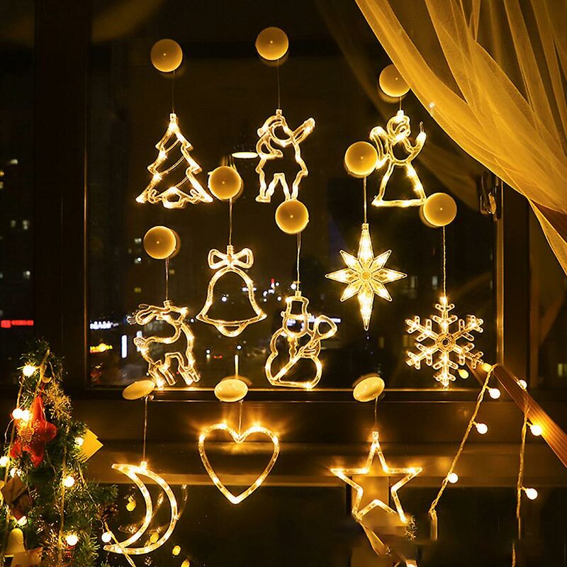 Lumières LED de Noë 4pcs Lumières de Ventouse de Noël, Fenêtre Noël  Lumière, Guirlande Lumineuse Fenêtre, Rideau Lumineux LED