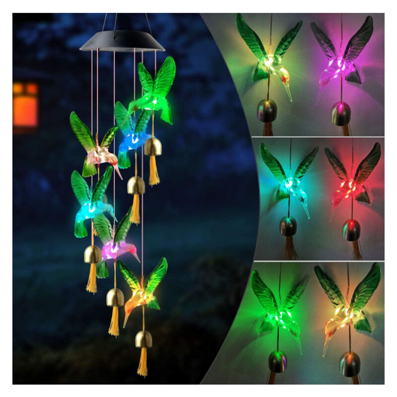 Carillon éolien solaire à LED pour colibri, carillon éolien suspendu mobile  pour la décoration de jardin à la maison (colibri)