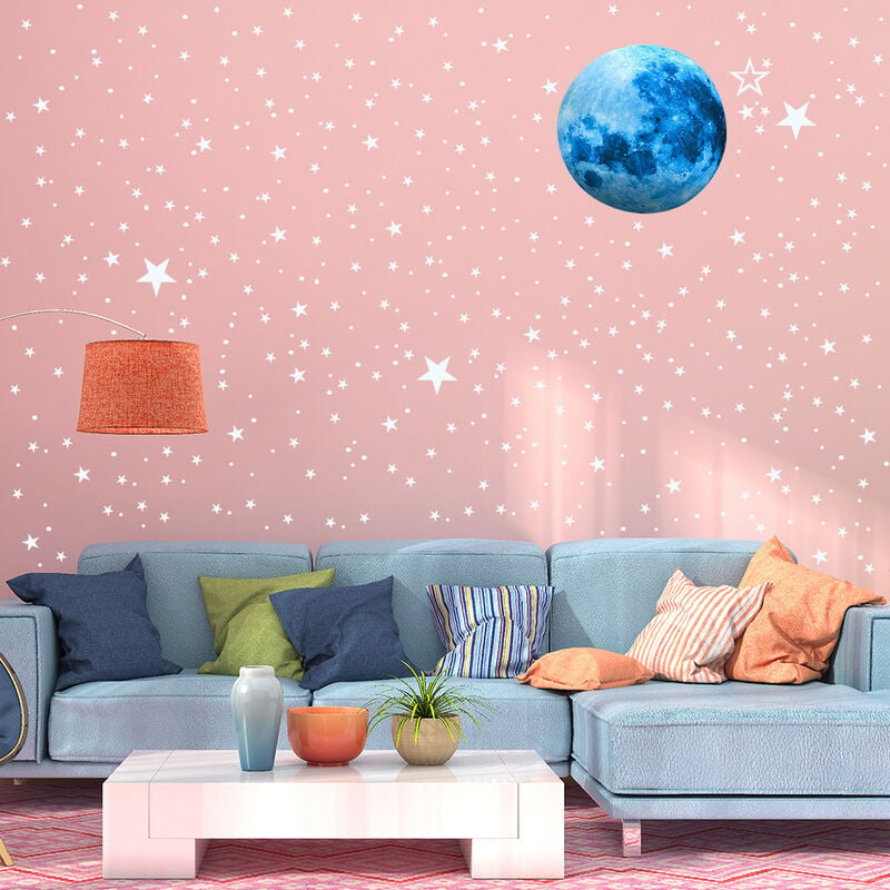 Bleu lumière planète météore sticker mural chambre salon chambre d'enfants  décoration autocollant mural lumineux auto-adhésif