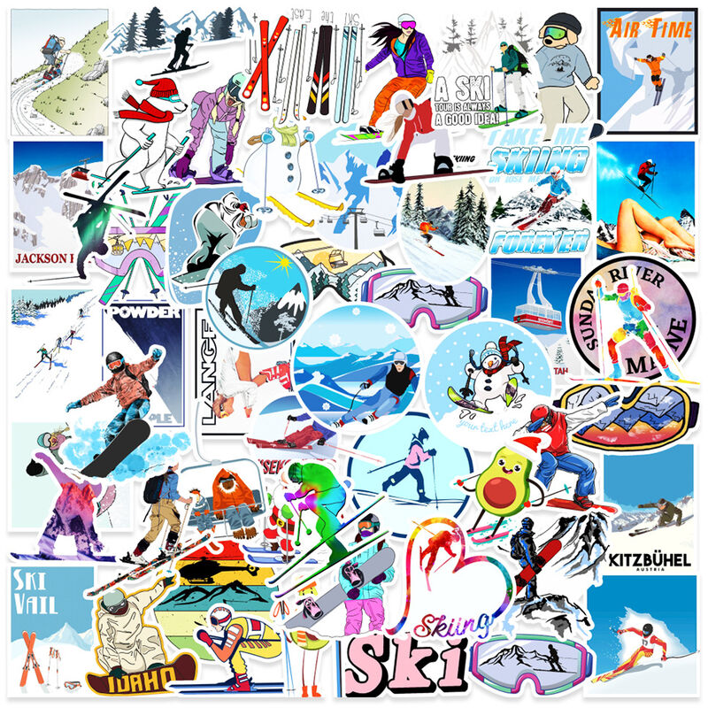 50PC ski sports autocollants Logo vinyle étanche décalcomanies pour planche  à roulettes, ordinateur portable, bagages, téléphone