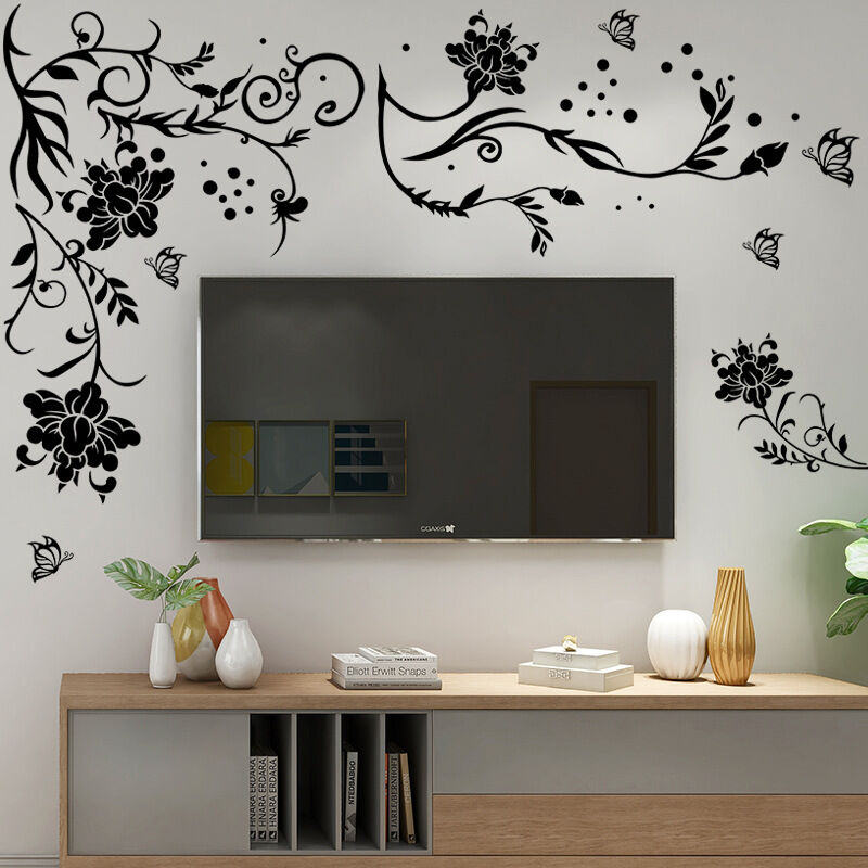 XXL sticker mural fleur vrille noir vigne sticker mural papillons sticker  mural sticker mural salon chambre dcoration