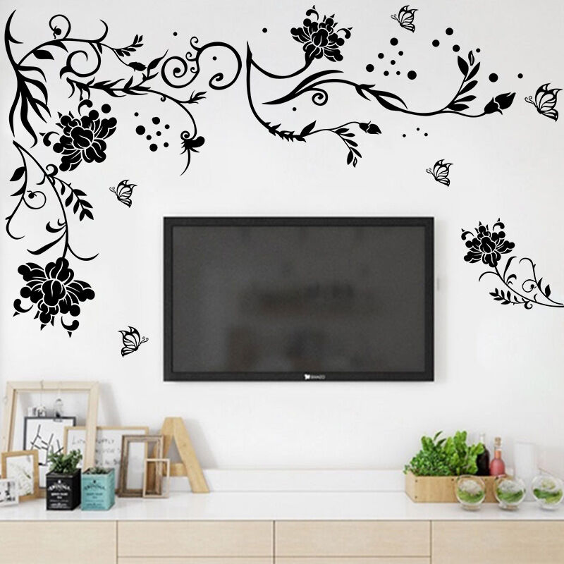 Nouveau sticker mural fleur vigne stickers noir Mural amovible vinyle Art  décor à la maison g1312 - Cdiscount Maison