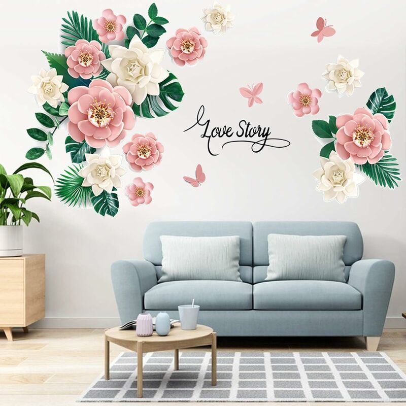 1set fleurs autocollant mural aquarelle florale peler et coller stickers  muraux pour salon chambre TV fond