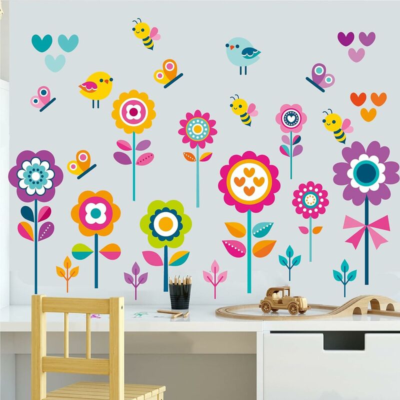 Sticker fleurs et cercles effet aquarelle pour miroir – Stickers