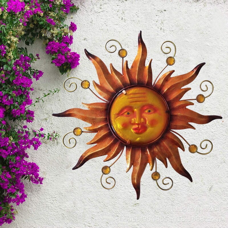 Décoration murale de soleil en métal, décoration murale d'extérieur,  sculpture et statues de visage de