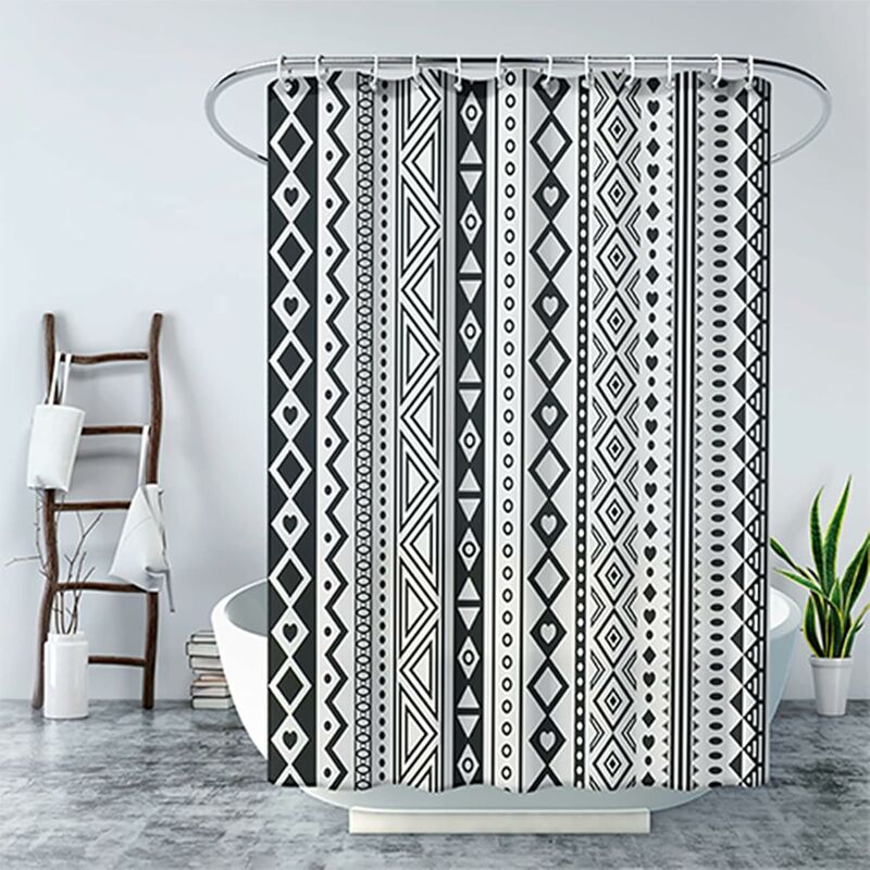 Qahing Rideau de douche en tissu pour salle de bain, style bohème du milieu  du siècle, motif feuilles tropicales, panneaux de traitement de baignoire