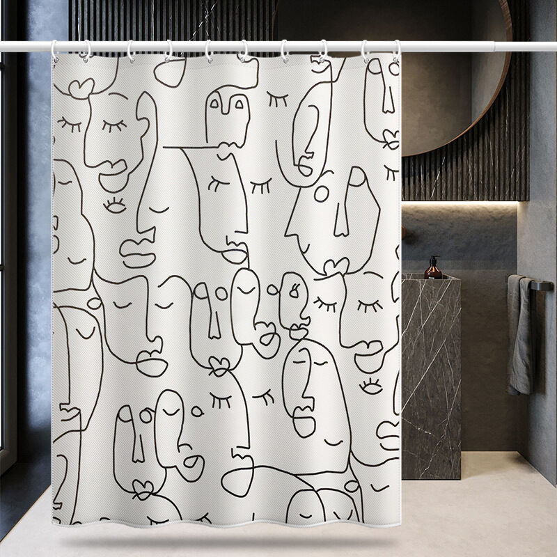 Rideau de douche noir et blanc de visage abstrait simple moderne