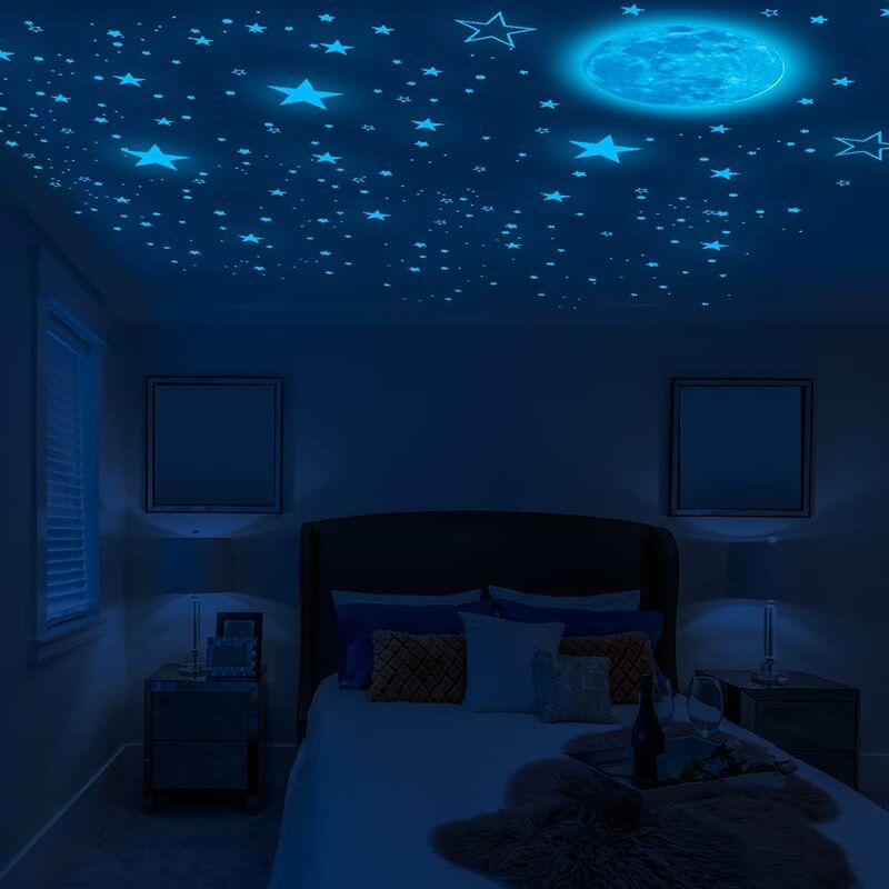100 autocollants étoiles lumineux, autocollants muraux pour chambre à  coucher, salon, décoration de plafond pour chambre d'enfant (vert néon)