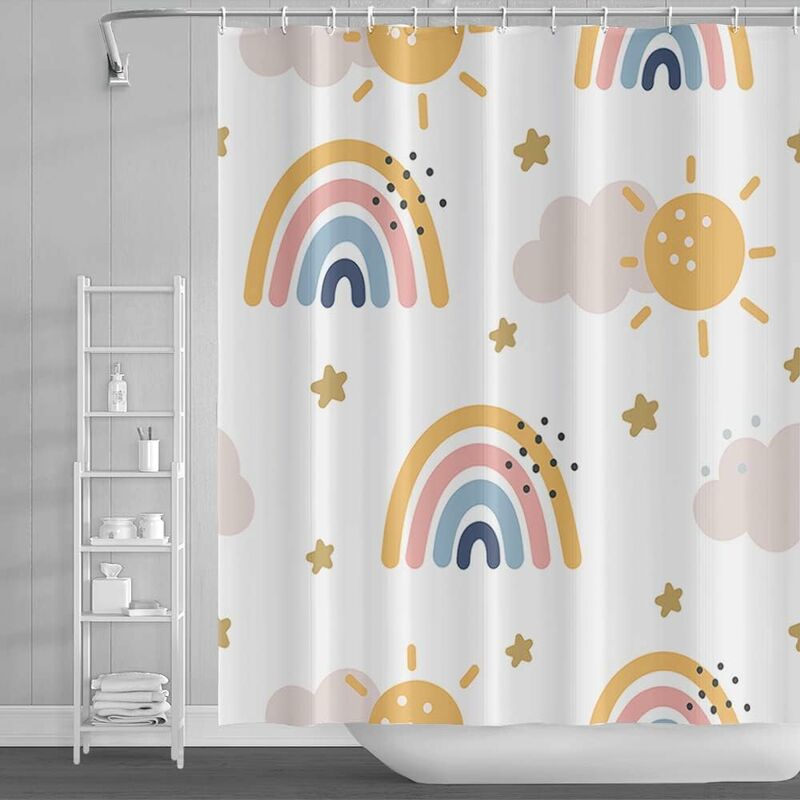 Rideau de Douche 200x200 Fleurs, 3D Beauté Rideau Douche Anti Moisissure  100% Polyester Rideaux Douche Tissu pour Baignoire Salle de Bain, avec 12